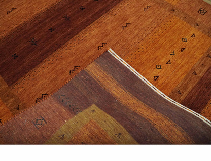 Custom Made geometrical Stripes Design Rust and Brown Hand loom wool Area Rug.