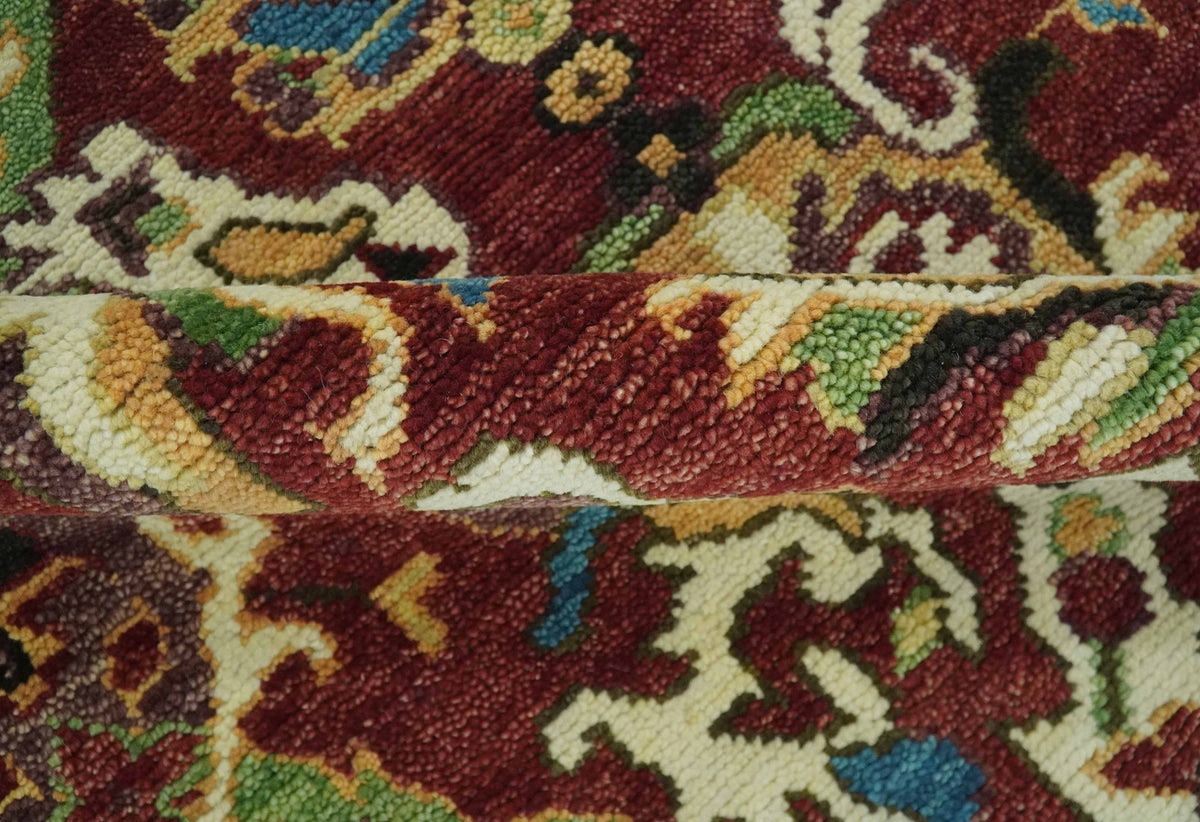Traditional Large Design Maroon and Green Hand Knotted Custom Made wool area rug.