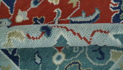 Custom Made Rust, Blue and Silver hand knotted Traditional Heriz wool area rug.