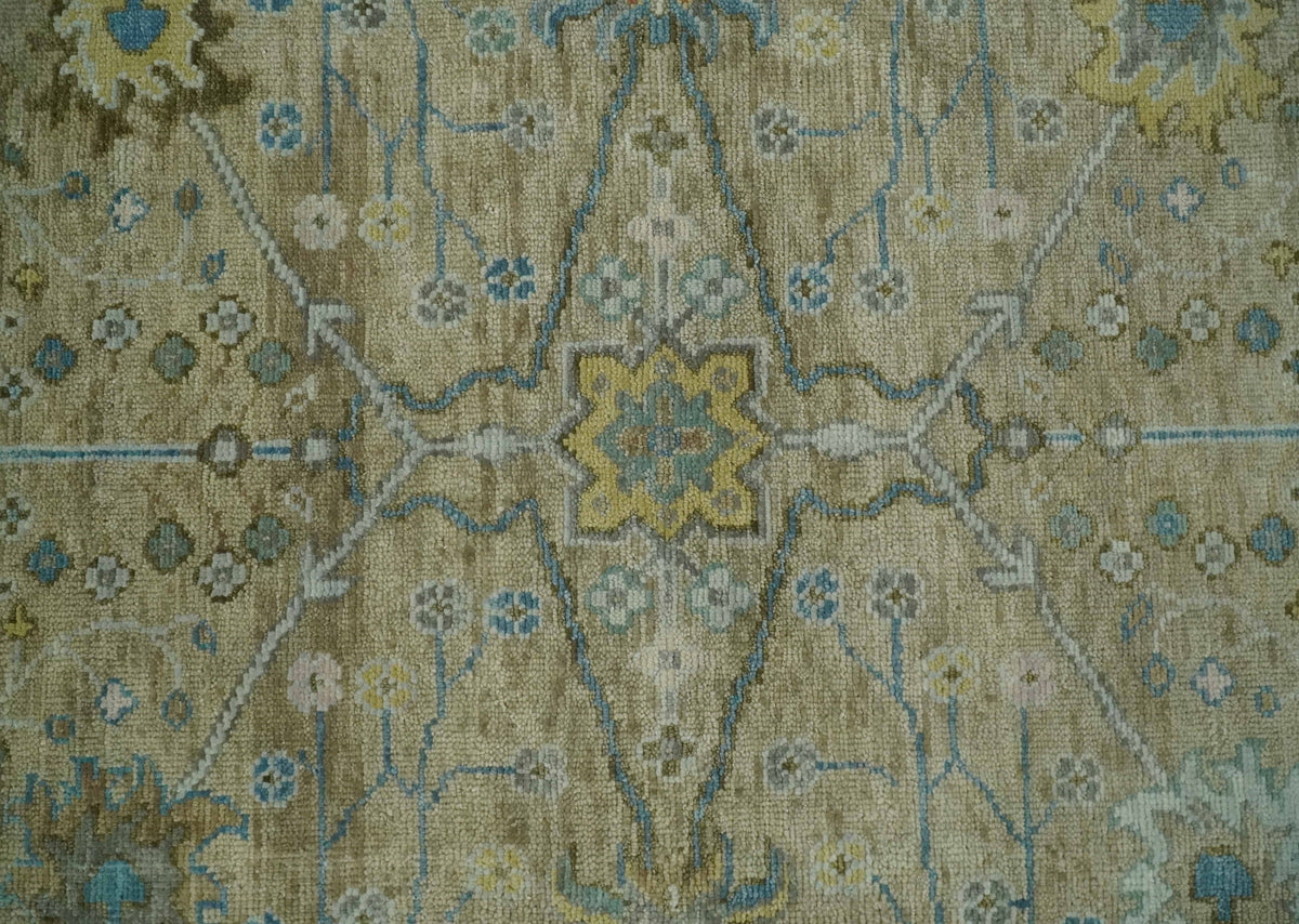 Hand Knotted Beige, Ivory and Gray Traditional Oushak Custom Made Wool Rug.