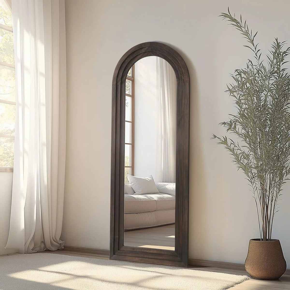 Arched Solid Wood Full Length Mirror – Rustic Farmhouse
