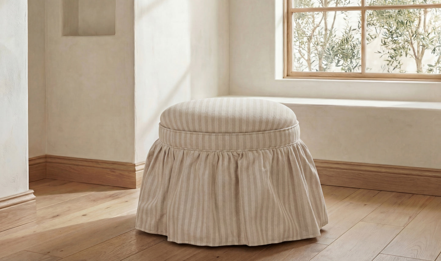 Heidi Storage Ottoman Beige Stripe.