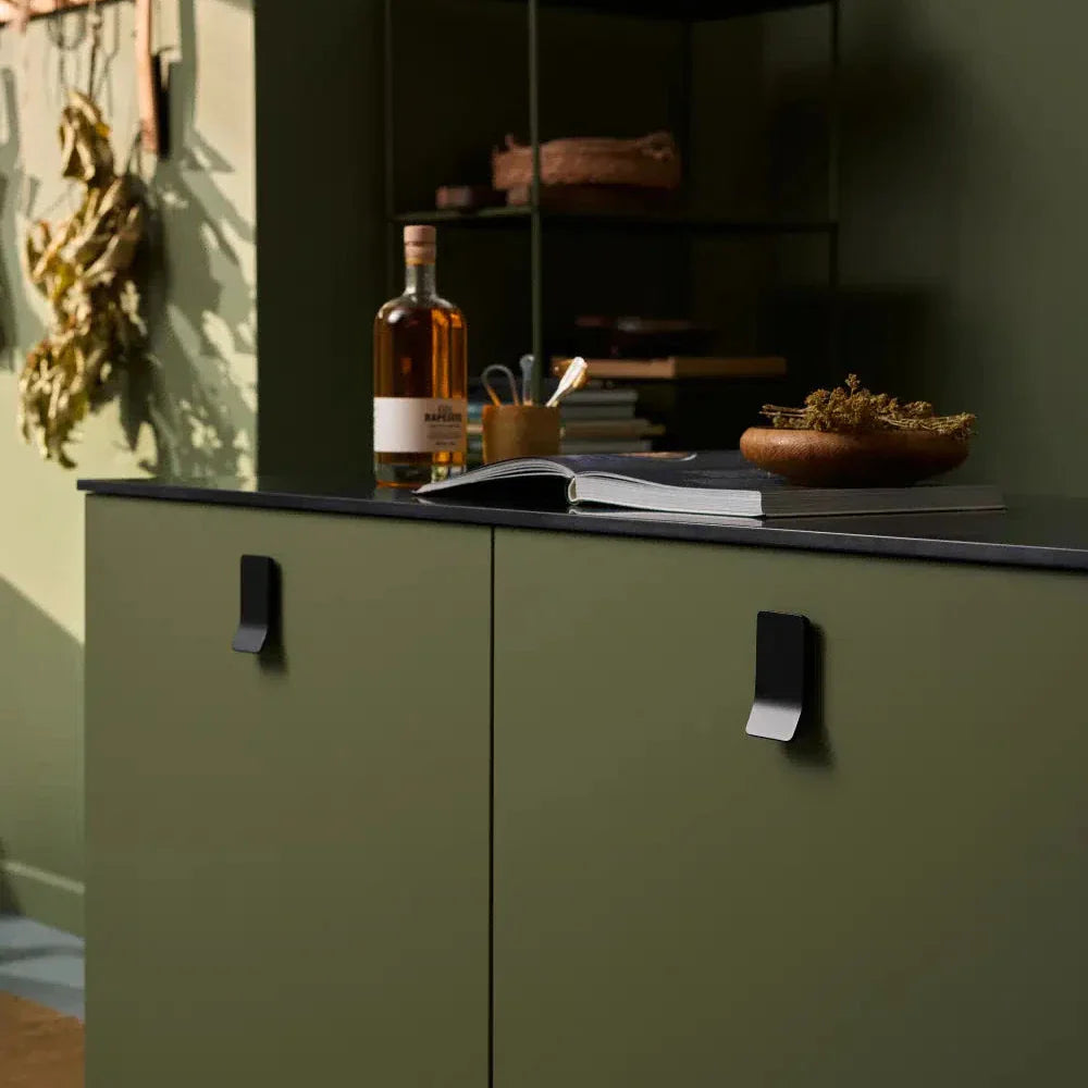 Matte Black "Leaf" Tab Drawer Pulls.