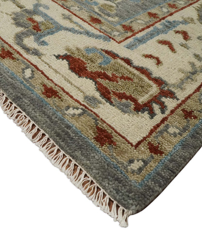 Hand Knotted Gray, Red and Beige Traditional Vintage Style Custom Made Wool Area Rug.