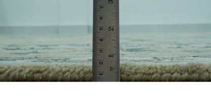 Custom Made Beige, Ivory and Blue Hand Tufted Floral Oriental Oushak wool area rug.