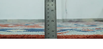 Custom Made Rust, Blue and Silver hand knotted Traditional Heriz wool area rug.