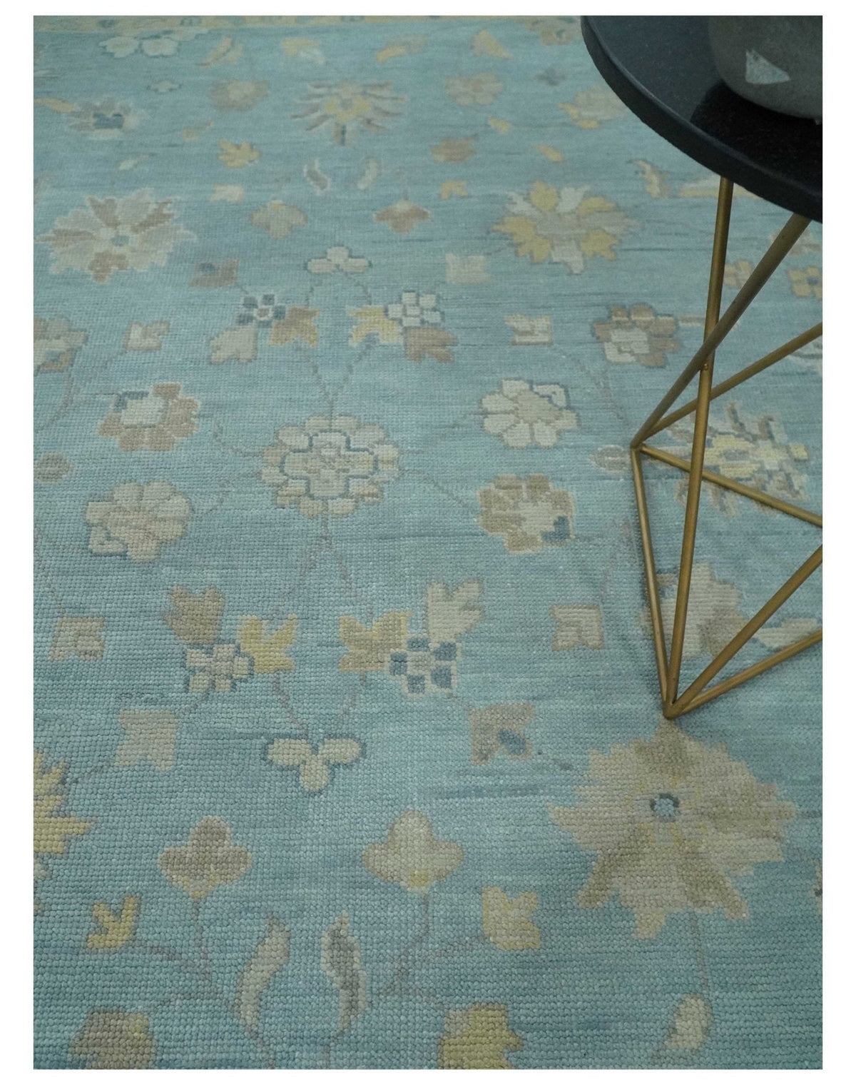 Blue and Beige Traditional Floral Hand Knotted Wool Rug.