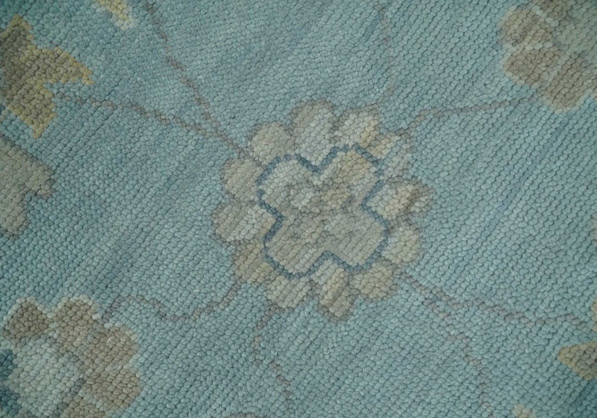 Blue and Beige Traditional Floral Hand Knotted Wool Rug.