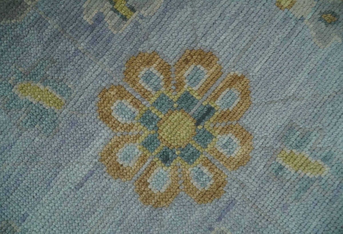 Multi Size Charcoal, Aqua and Silver Hand Knotted Oushak Wool Area Rug.