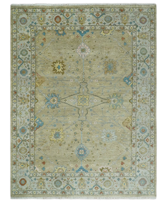 Hand Knotted Beige and Ivory Traditional  Floral Wool Area Rug.