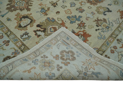Hand Knotted Beige and Brown Traditional Oushak Wool Area Rug.