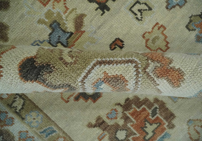 Hand Knotted Beige and Brown Traditional Oushak Wool Area Rug.