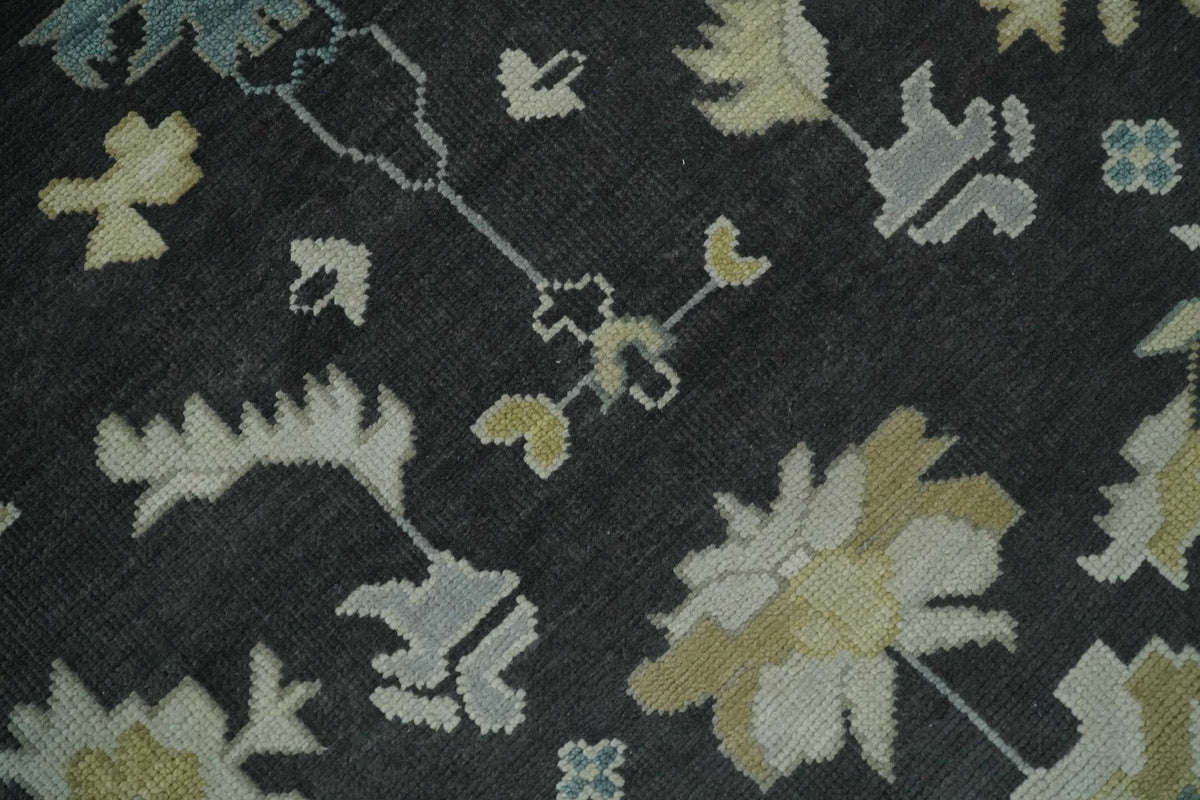 Hand Knotted Black, Beige and Silver Traditional Oushak Wool Rug.