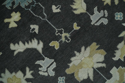 Hand Knotted Black, Beige and Silver Traditional Oushak Wool Rug.