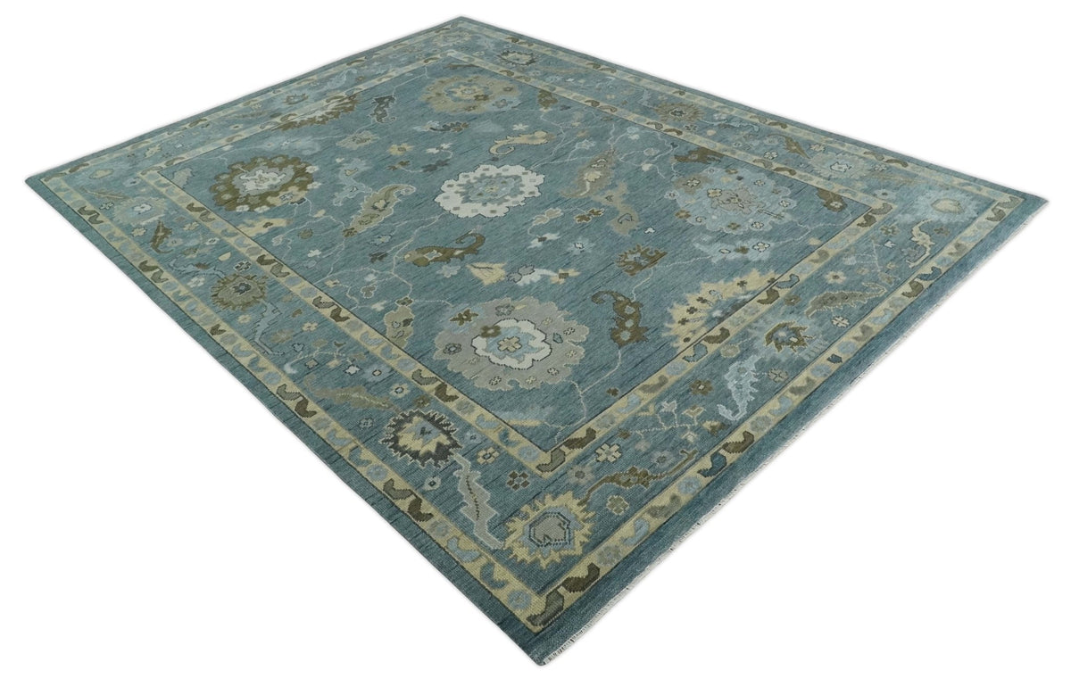 Hand Knotted Charcoal and Brown Traditional Oushak Wool Rug.