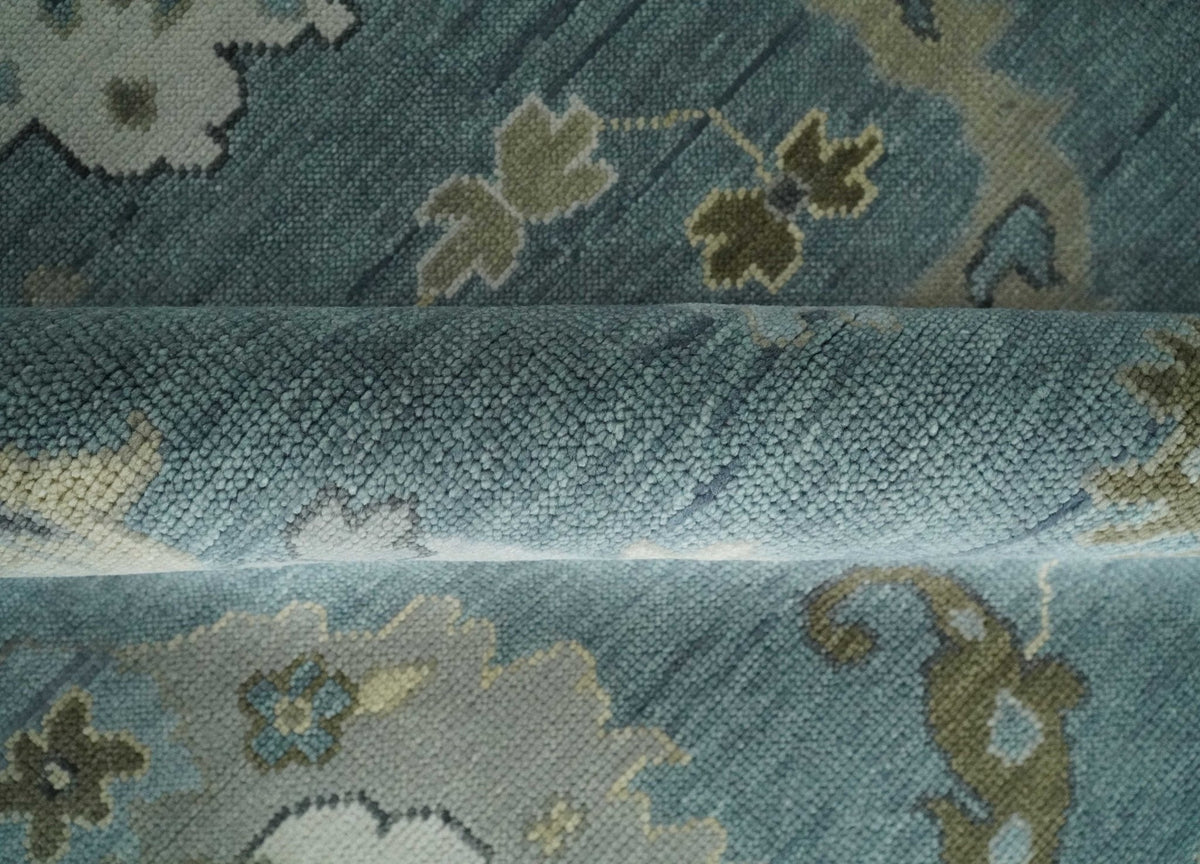 Hand Knotted Charcoal and Brown Traditional Oushak Wool Rug.