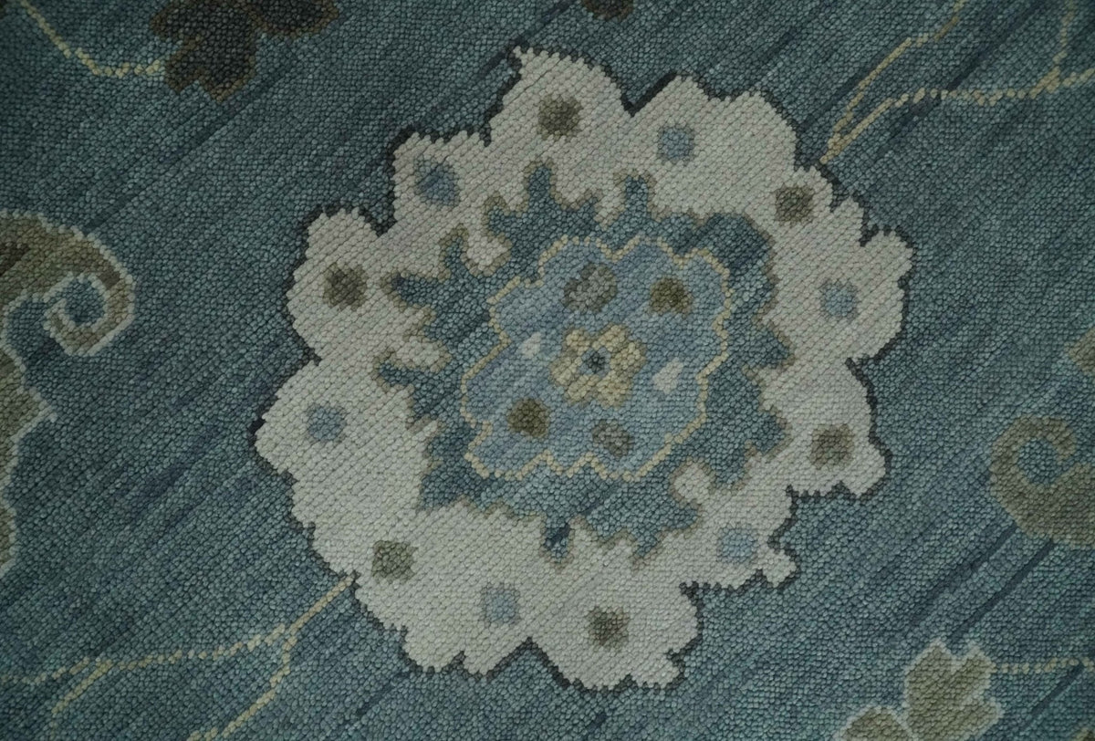 Hand Knotted Charcoal and Brown Traditional Oushak Wool Rug.