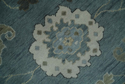 Hand Knotted Charcoal and Brown Traditional Oushak Wool Rug.