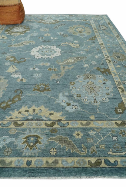 Hand Knotted Charcoal and Brown Traditional Oushak Wool Rug.