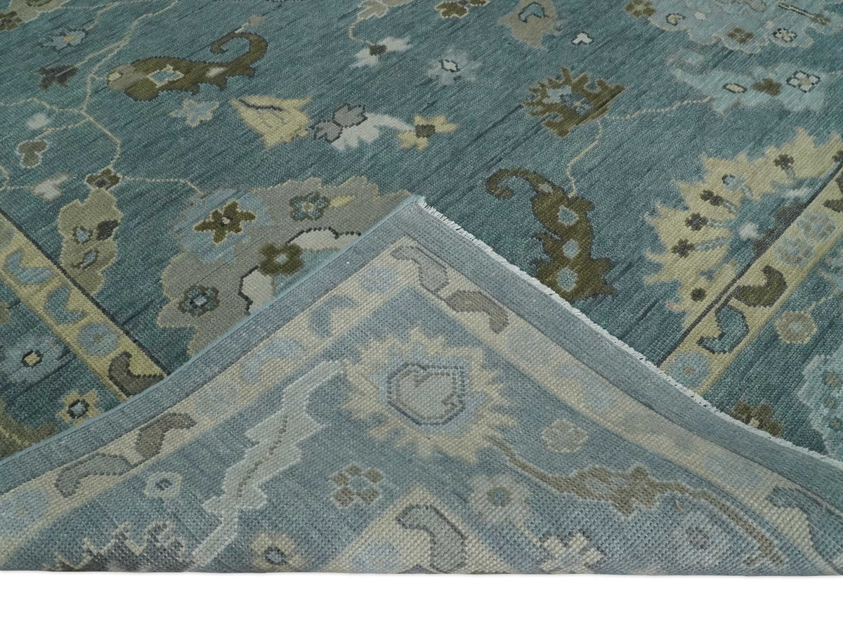 Hand Knotted Charcoal and Brown Traditional Oushak Wool Rug.