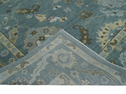 Hand Knotted Charcoal and Brown Traditional Oushak Wool Rug.