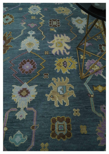 Hand Knotted Charcoal and Brown Vibrant colorful Oushak Wool Area Rug.