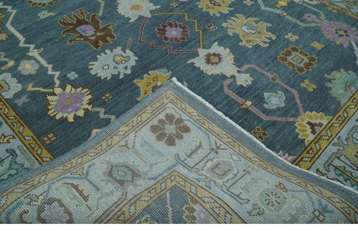 Hand Knotted Charcoal and Brown Vibrant colorful Oushak Wool Area Rug.