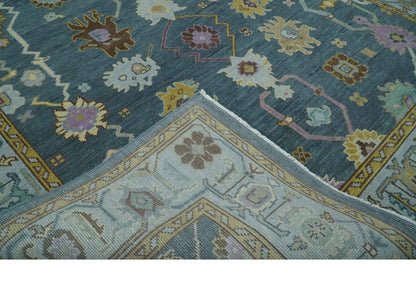 Hand Knotted Charcoal and Brown Vibrant colorful Oushak Wool Area Rug.