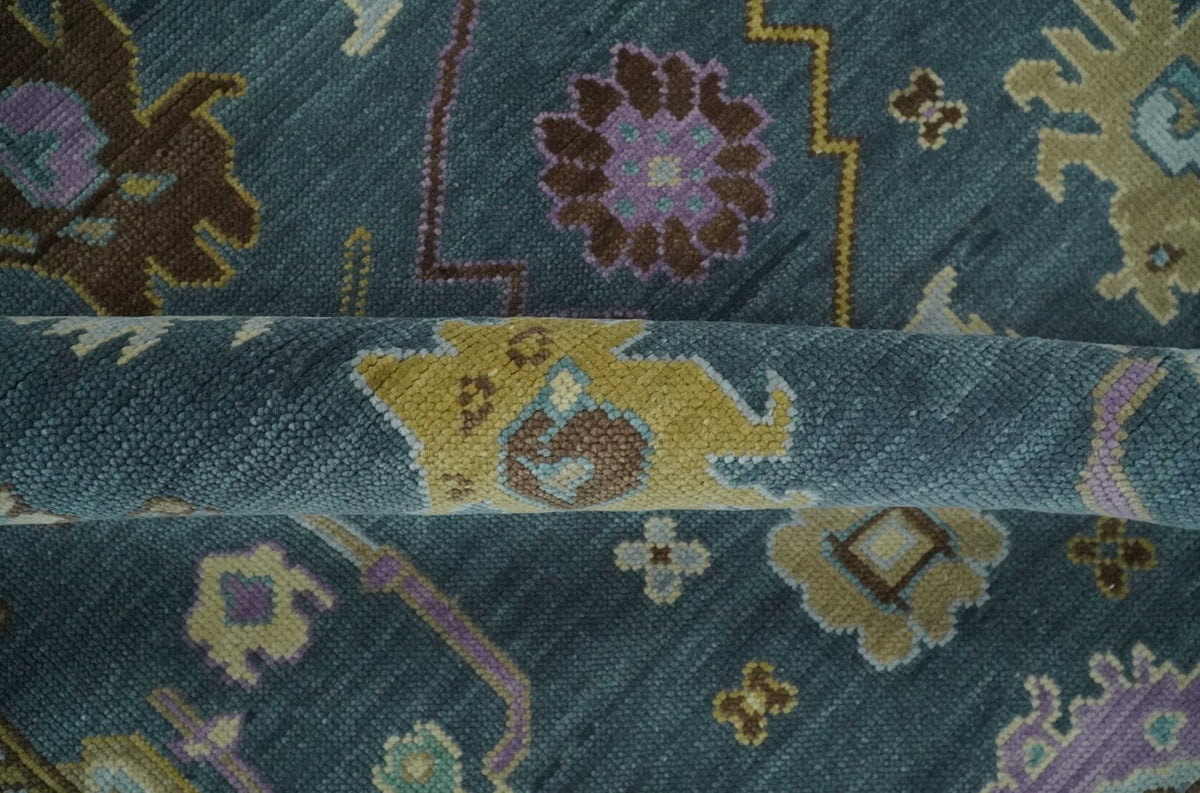 Hand Knotted Charcoal and Brown Vibrant colorful Oushak Wool Area Rug.