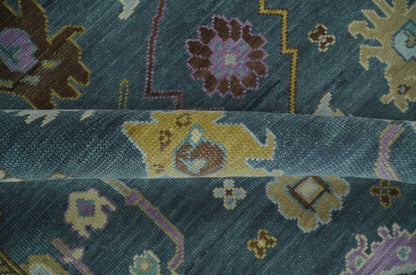 Hand Knotted Charcoal and Brown Vibrant colorful Oushak Wool Area Rug.