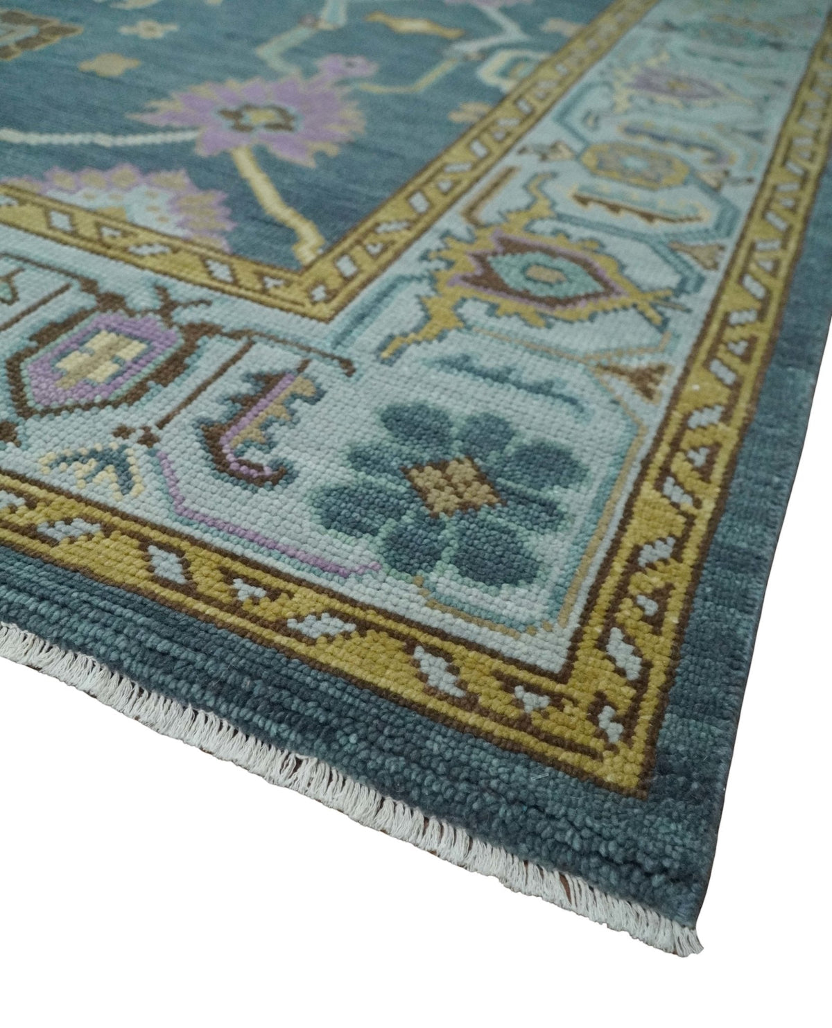 Hand Knotted Charcoal and Brown Vibrant colorful Oushak Wool Area Rug.