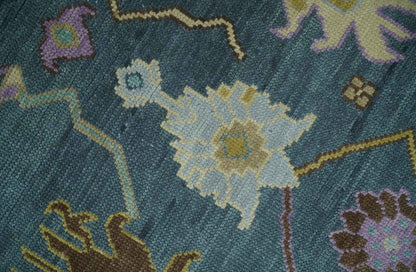 Hand Knotted Charcoal and Brown Vibrant colorful Oushak Wool Area Rug.