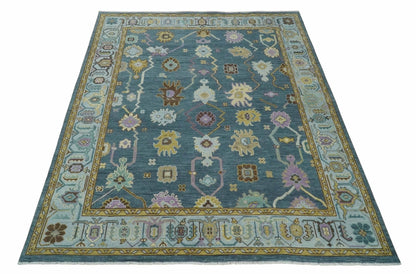 Hand Knotted Charcoal and Brown Vibrant colorful Oushak Wool Area Rug.