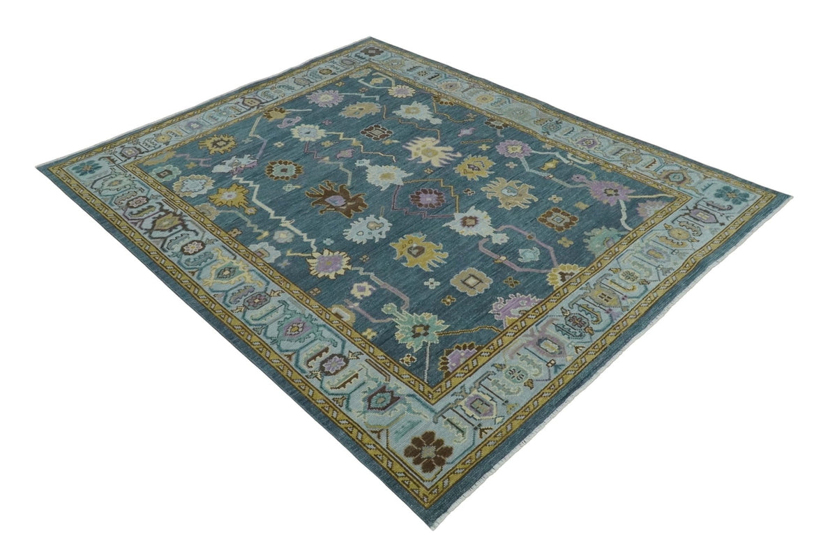Hand Knotted Charcoal and Brown Vibrant colorful Oushak Wool Area Rug.