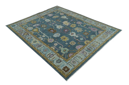 Hand Knotted Charcoal and Brown Vibrant colorful Oushak Wool Area Rug.