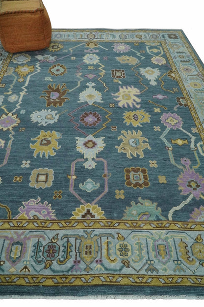 Hand Knotted Charcoal and Brown Vibrant colorful Oushak Wool Area Rug.