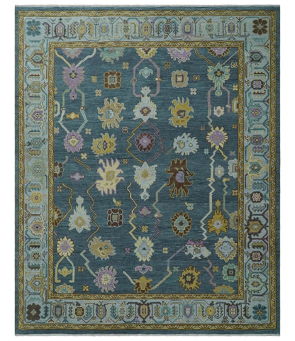 Hand Knotted Charcoal and Brown Vibrant colorful Oushak Wool Area Rug.