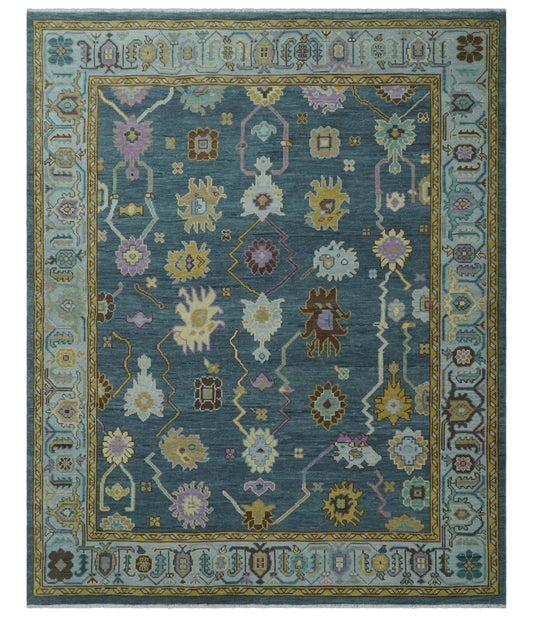 Hand Knotted Charcoal and Brown Vibrant colorful Oushak Wool Area Rug.