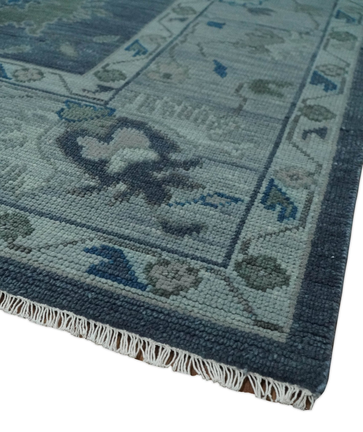Hand Knotted Gray and Silver Traditional Multi Size Oushak Wool Rug.