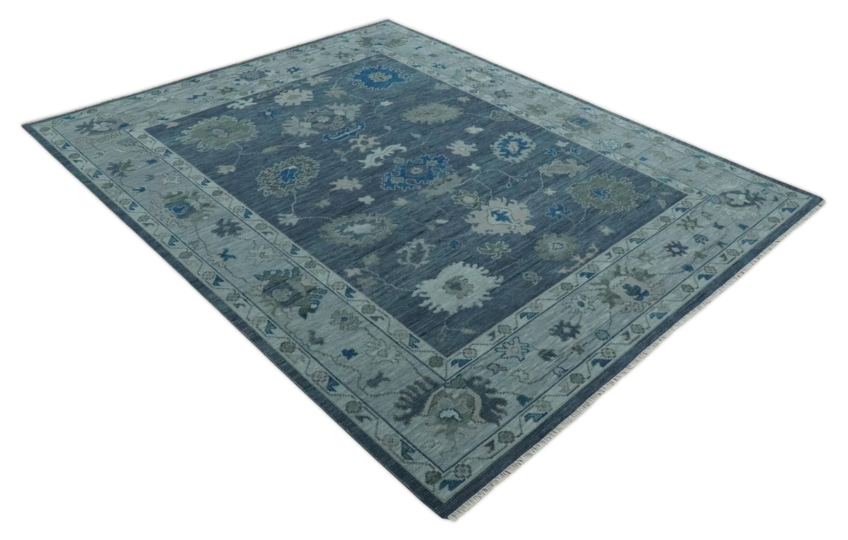 Hand Knotted Gray and Silver Traditional Multi Size Oushak Wool Rug.
