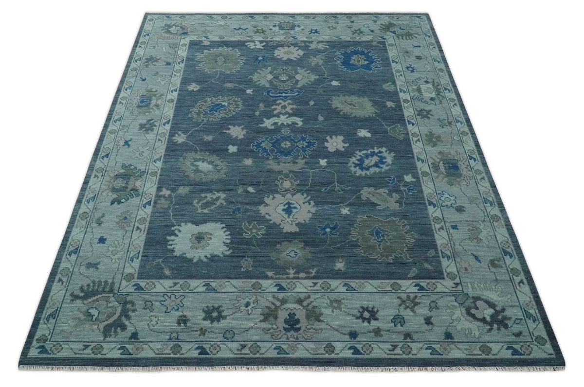 Hand Knotted Gray and Silver Traditional Multi Size Oushak Wool Rug.