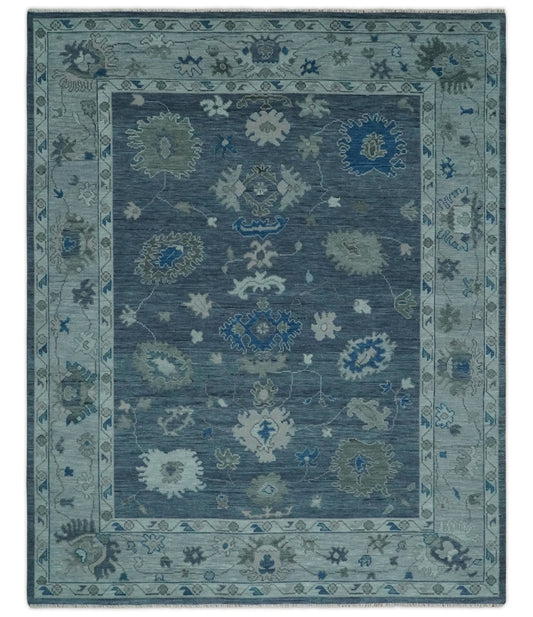 Hand Knotted Gray and Silver Traditional Multi Size Oushak Wool Rug.
