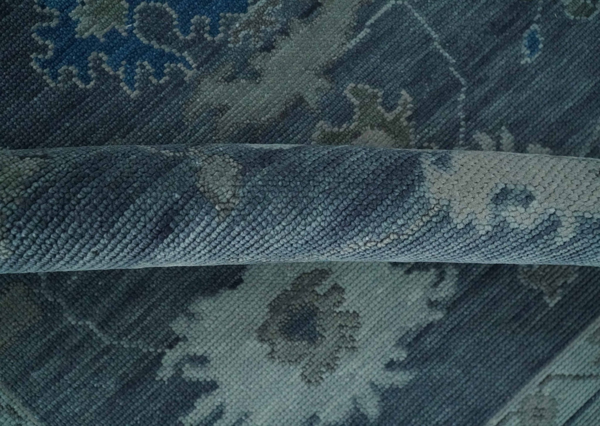 Hand Knotted Gray and Silver Traditional Multi Size Oushak Wool Rug.