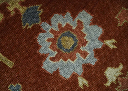 Hand Knotted Rust and Beige Traditional Oushak Wool Area Rug.
