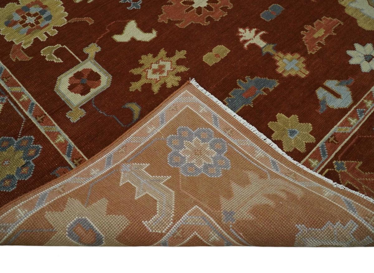 Hand Knotted Rust and Beige Traditional Oushak Wool Area Rug.