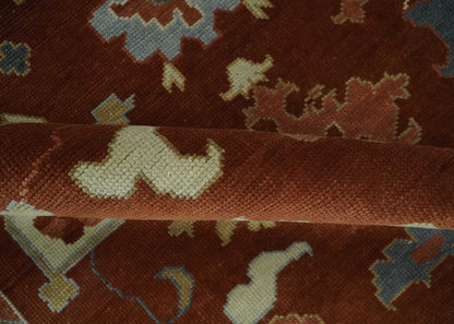 Hand Knotted Rust and Beige Traditional Oushak Wool Area Rug.