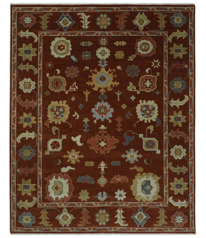 Hand Knotted Rust and Beige Traditional Oushak Wool Area Rug.