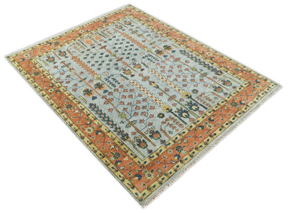 Hand Knotted Rust and Blue Traditional Turkish Tree of Life Multi Size Wool Rug.