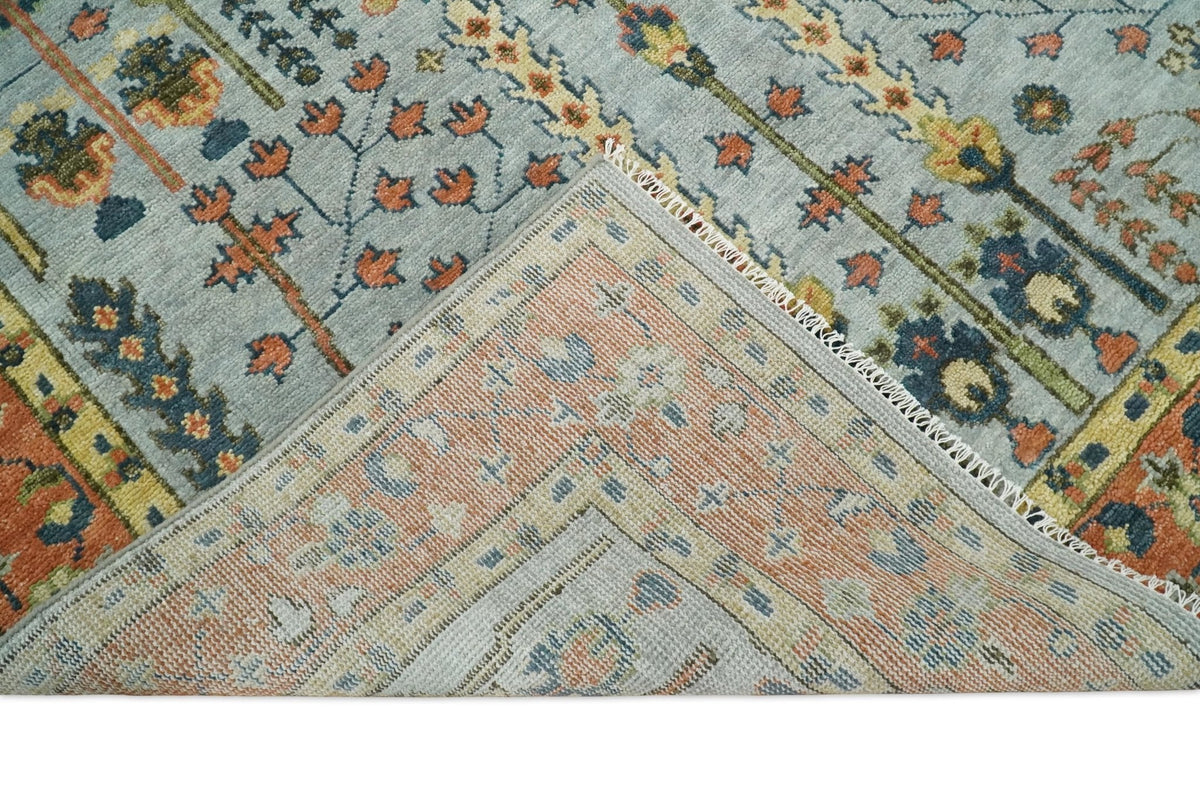 Hand Knotted Rust and Blue Traditional Turkish Tree of Life Multi Size Wool Rug.