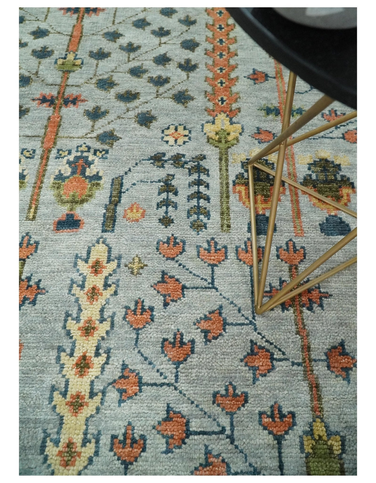 Hand Knotted Rust and Blue Traditional Turkish Tree of Life Multi Size Wool Rug.